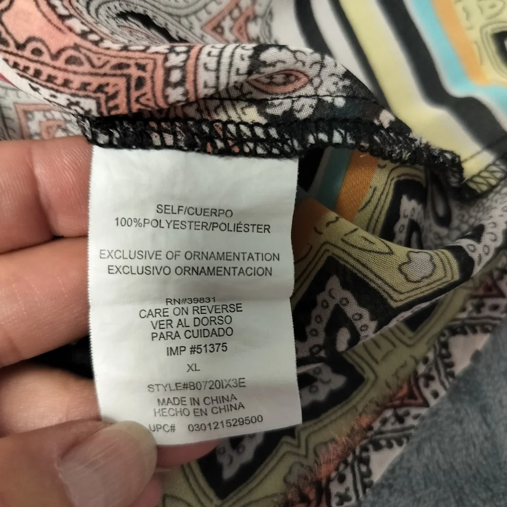 2/$30 Geometric Print Sheer Swim Bathing Suit Coverup Popover‎ Tunic Size XL
